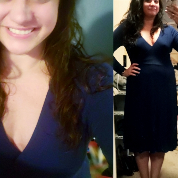 Lulus Navy Blue Ribbed Long Sleeve Midi Wrap Dress - Picture 4 of 4
